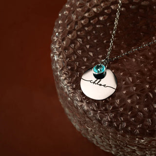 Name Medallion Necklace with Birthstone