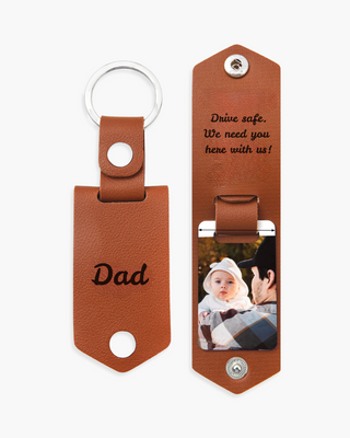 Leather Clip Photo Keychain