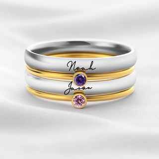 Double Name Ring with Birthstone