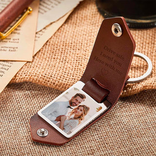 Leather Clip Photo Keychain