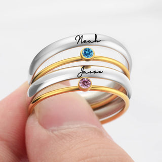 Double Name Ring with Birthstone