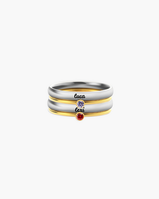 Double Name Ring with Birthstone